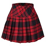 Tremour Girl's Classical Pleated School Uniforms Skirt Red and Black S