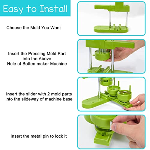 Pin Maker, Button Maker Machine, Pin Maker Machine Kit Includes 300Pcs Pins 25/32/58mm (1/1.25/2.25 inch), 3 Circle Paper Cutters, DIY Button Pin Maker, Button Badge Press Machine(Green) - Thumbnail 5