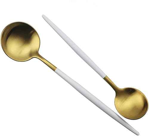 Miniatura 9 de JASHII Wthie - Juego de cubiertos dorados de lujo, 5 piezas, elegantes y lindos cubiertos de acero inoxidable 1810 para comer en casa, cocina,