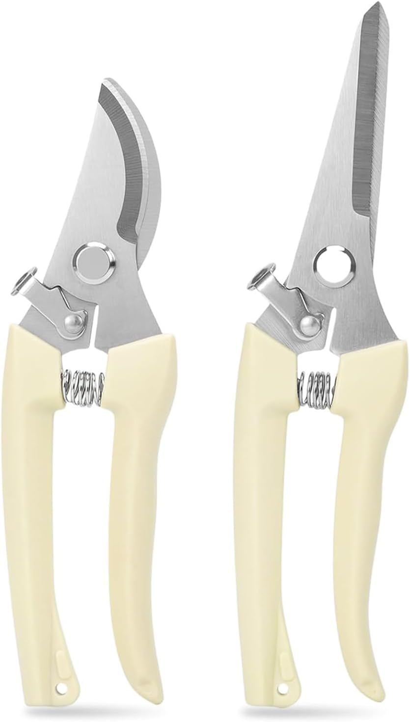 Professional Pruning Shears Set, Sharp Stainless Steel Garden Scissors with Straight & Bypass Blades, Safety Lock & Comfort Grip, Ideal for Trimming Plants, Flowers, Fruit Trees, Gardening Gifts