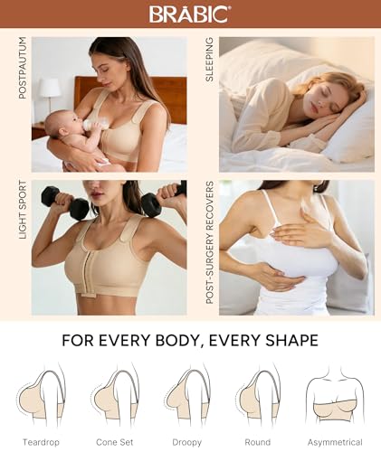 Image of BRABIC Post Surgery Compression Bras for Women Front Closure Mastectomy Bra with Wide Adjustable Straps Wirefree