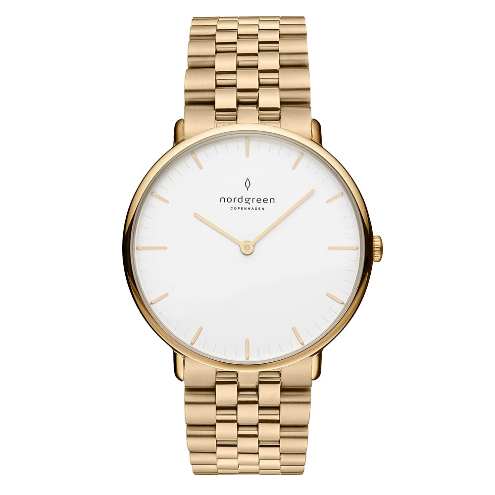 Nordgreen orologio di design scandinavo - analogico al quarzo, argento/oro, cinturini in pelle/rete intercambiabili, elegante, unisex, resistente all'acqua, moderno, modello Native