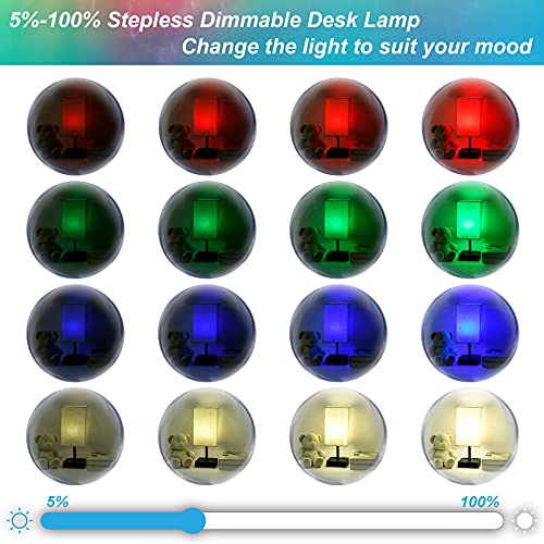 Bedside Lamp With 4 Colors Red, Green, Blue, And 5000K White, Rgbw Stepless Dimmable Touch Lamp For Bedroom, Honesorn Table Lamp With Usb Port And Ac Outlet, Small Nightstand Lamp For Dorm, Kid's Room #TOP2