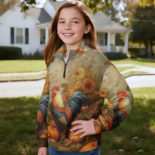 Image of AmzPrint Girls Graphic Quarter Zip Coat Long Sleeve Lightweight Oversized Athletic Running Hoodies For Kids Teen Girls