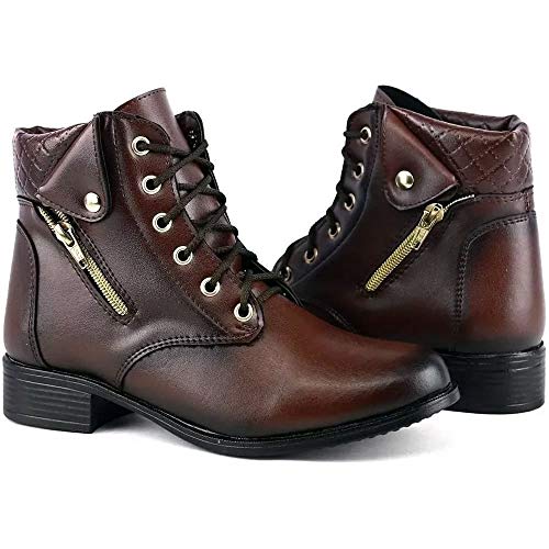 Coturno Feminino Com Zíper Lateral 201 Bota Cano Curto Cor:Café;Tamanho:36