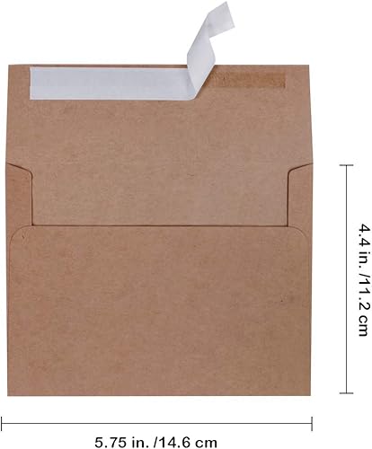 Miniatura 2 de 150 sobres de invitación A2 a granel en papel kraft marrón autoadhesivo de 4 3/8 x 5 3/4, sobres de devolución RSVP, 100 libras. Papel para