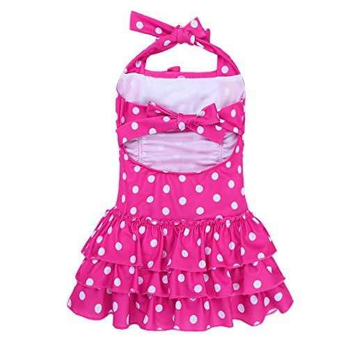 TTAO Kids Girls Swim Dress One Piece Swimsuits Adjustable Halter Polka Dots Bathing Suit Retro Ruffle Beachwear4