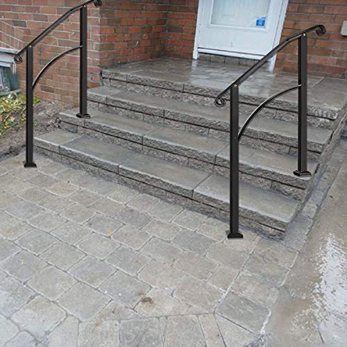 Handrails for Outdoor Steps, Black Handrail Arch,2 or 3 Steps Stair Handrail,Adjustable Outdoor Stair Railing with Installation Kit Hand Rails for Outdoor Steps