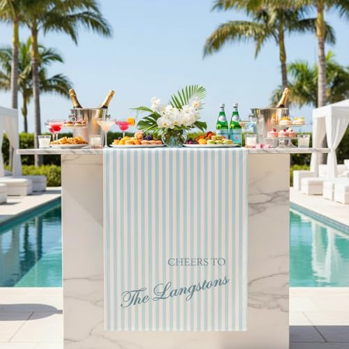Personalized Striped Wedding Table Runner Banner for Reception Decor