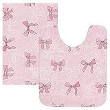 susiyo Juego de 2 alfombras de baño de color rosa con lazos de acuarela, ultrasuaves, antideslizantes, lavables, para cocina, bañera, ducha, 24 x 20 + 24 x 16 pulgadas