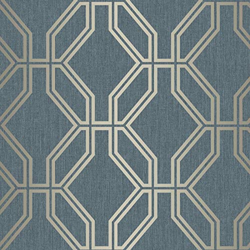 Image of Highgrove Trellis Duplex Wallpaper Navy/Gold Rasch 275260