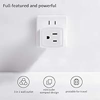 Vista 6 de SYCON Extensor de salida adaptador, mini enchufe de pared de 2 clavijas a 3 clavijas, divisor de salida múltiple con 3 tomas de corriente