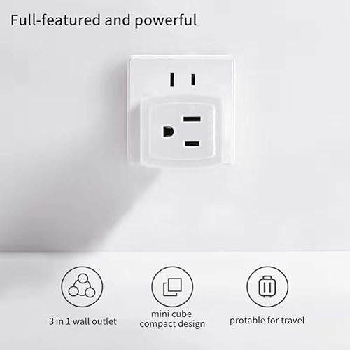 Miniatura 6 de SYCON Extensor de salida adaptador, mini enchufe de pared de 2 clavijas a 3 clavijas, divisor de salida múltiple con 3 tomas de corriente