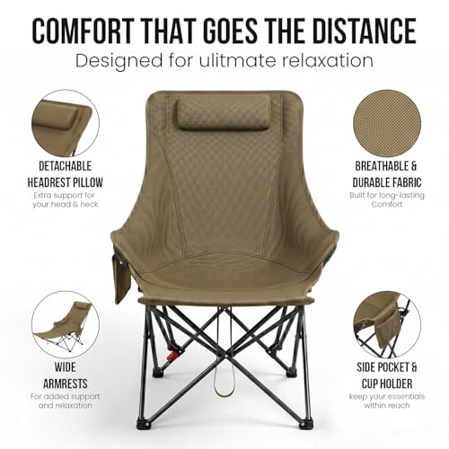 Image of ORILEY Compact Folding Chair with Heavy Duty Metal Frame 3 Adjustable Positions Portable Lightweight Foldable Seat for Outdoor Camping Hiking Fishing Garden Beach Picnic Travelling (Pack of 1, Khaki)