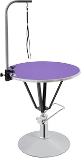 Mesa de cuidado de mascotas ajustable hidráulica morada, giratoria 360°, destinada a tiendas de mascotas y hogar, y se puede utilizar para secador, recortar, tijeras, vestirse, hidráulico