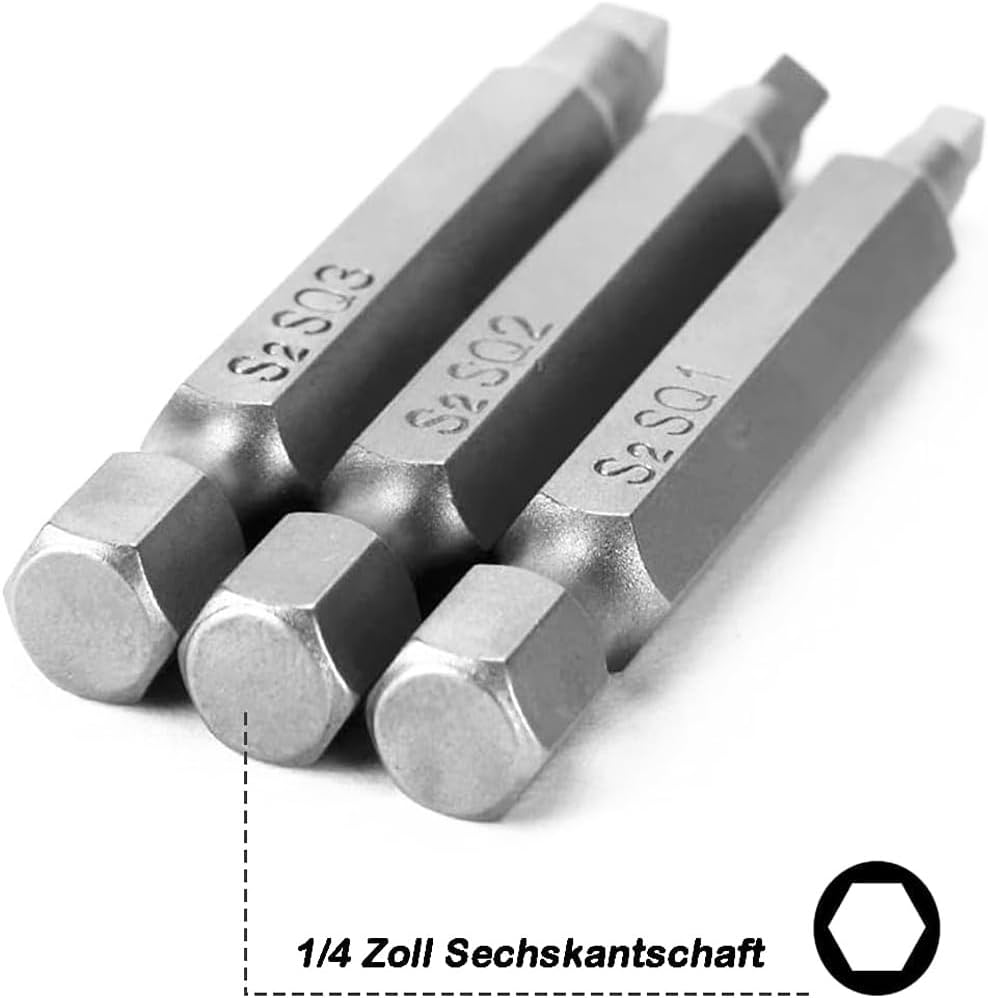 9pcs 1/4" Hex Screwdriver Bits SQ1 SQ2 SQ3 Square Head S2 Steel Magnetic Square Screwdriver Bits 50mm Electric Hand Tool