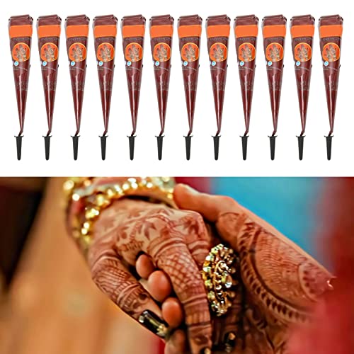 Tattoo Paste Cones, 12Pcs Temporary Tattoo Paste Cones Brown India Hand Painting Drawing Paste Lasting Indian Body Art Painting Drawing Tattoos Freckles Hand Painted Tattoo Cream #TOP6