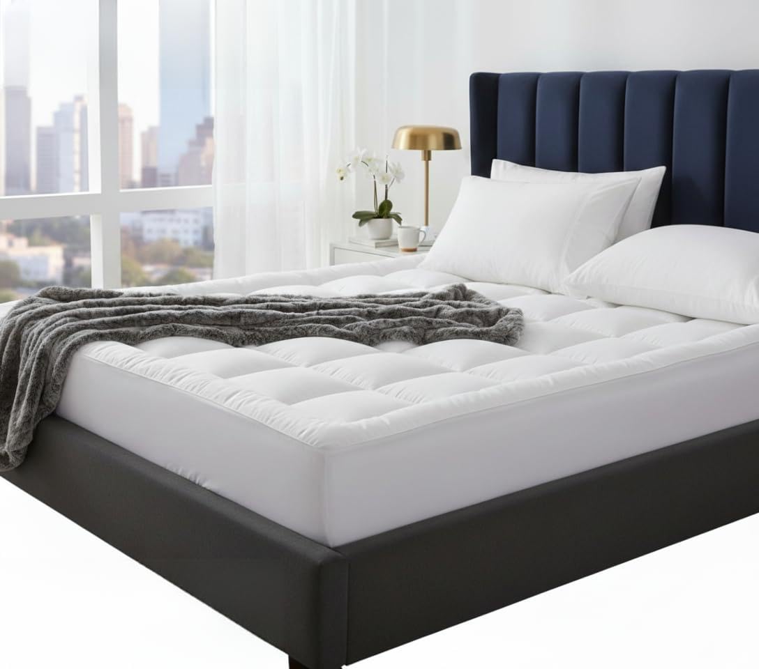 Pro Home White 1400Gsm Mattress Topper Double Bed 10Cm Thick Firm Mattress Toppers Double Size Bed With Box Stitched Quiltedmicrofiber Fill Hypoallergenic Breathable & Washable For Back Support