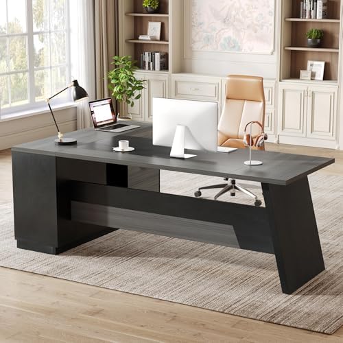 LITTLE TREE L-Shaped Desk with Storage, 78" Modern Executive Office Desk with Drawers, Large Computer Desk with File Cabinet