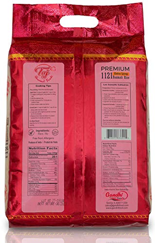 TAJ Premium 1121 Basmati Rice, Extra Long Grain Basmati Rice from India | 10lbs - Thumbnail 2