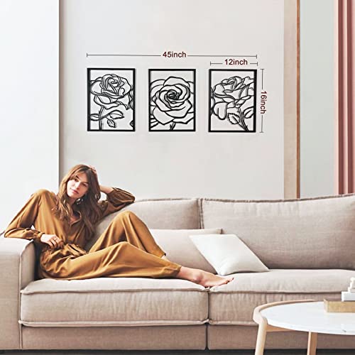Remenna Metal Wall Decor Black Modern Minimalist Rose One Line Wall Art Flower Wall Sculpture For Bedroom Living Room Bathroom Above Bed Wall Decoration, 16×12Inch (Black) #TOP1