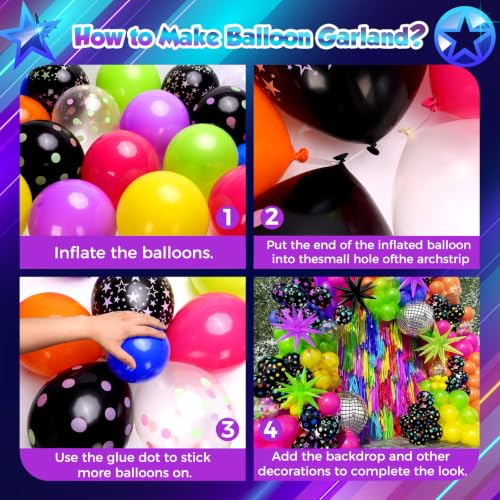 Image of 408Pcs Neon Balloons Arch Garland Kit with Glow in the Dark Balloons, Neon Balloon Arch Kit for Back to 80s 90s DISCO Birthday Party Let's Glow Party Rock Roll Fiesta Party Decorations
