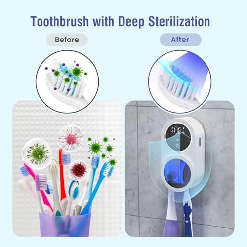 Miniatura 3 de Lifebasis Esterilizador Cepillo Dientes Uv-C Y Uv-A Doble Desinfección Batería De Larga Duración 50 Días Soporte Cepillo De Dientes Con Secado Por Aire Montado En La Pared, 2 Ranuras Para Cepillos