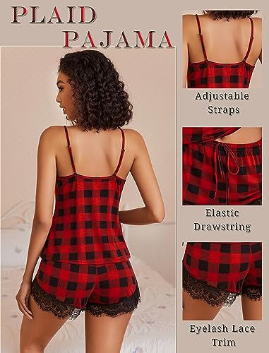 Image of Avidlove Women Pajama Set Lace Trim Short PJ Set Modal V Neck Sleeveless Sleepwear Drawstring Waist Nightwear S-XXL