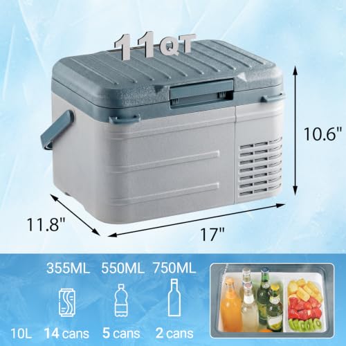 Image of Erivess 12v Refrigerator 11 Quart, -4F-68F, Electric Cooler for Car