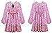R.Vivimos Women's Cotton Long Sleeves V-Neck Button Up Floral Print Bohemian Flowy Mini Dress (Large, Pink)