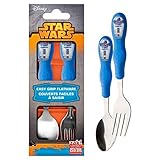 Zak Designs BPA-free Plastic and Stainless Steel Easy Grip Star Wars Flatware, Children's Spoon and Fork