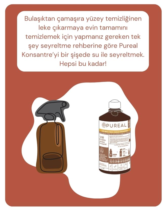 Pureal Çok Amaçlı Tüm Ev Temizlik Konsantresi - Tüm Ev ve Çamaşır Temizliği - 1 LT