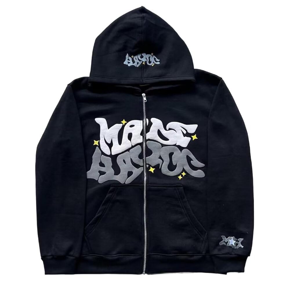 Sudaderas con capucha y cremallera Y2K con estampado grunge, chaquetas con  estampado grunge, estilo hip hop, ropa urbana, unisex