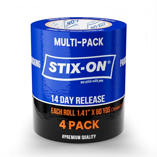 Painters Tape 1.5 inch Wide, 4 Roll Painting Tape, Blue Masking Tape for Painting Walls, DIY, Surface-Safe &amp; Residue-Free, Edge Paint, 1.41 Inch X 60 Yards X 24 Rolls, Bulk