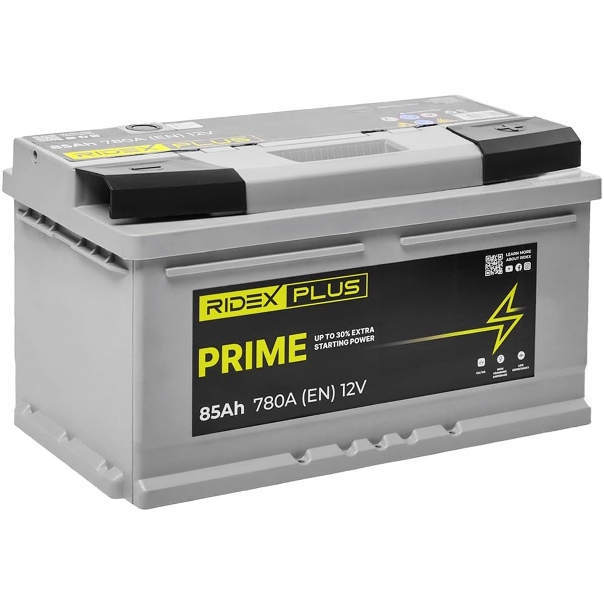 RIDEX PLUS Batterie 12V 85Ah 780A B13 avec poignets Compatible avec VW Golf 6 3/5 portes 5K1, BMW 3 Berline E46 3 Berline E90 3 Touring E91, AUDI A3 Sportback 8PA