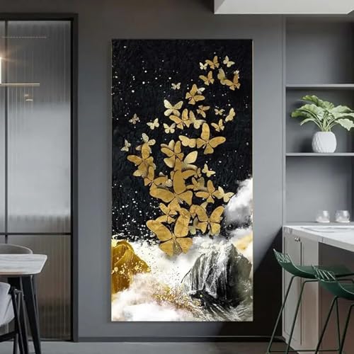 Peinture abstraite papillon or pour réveiller des murs blancs vides