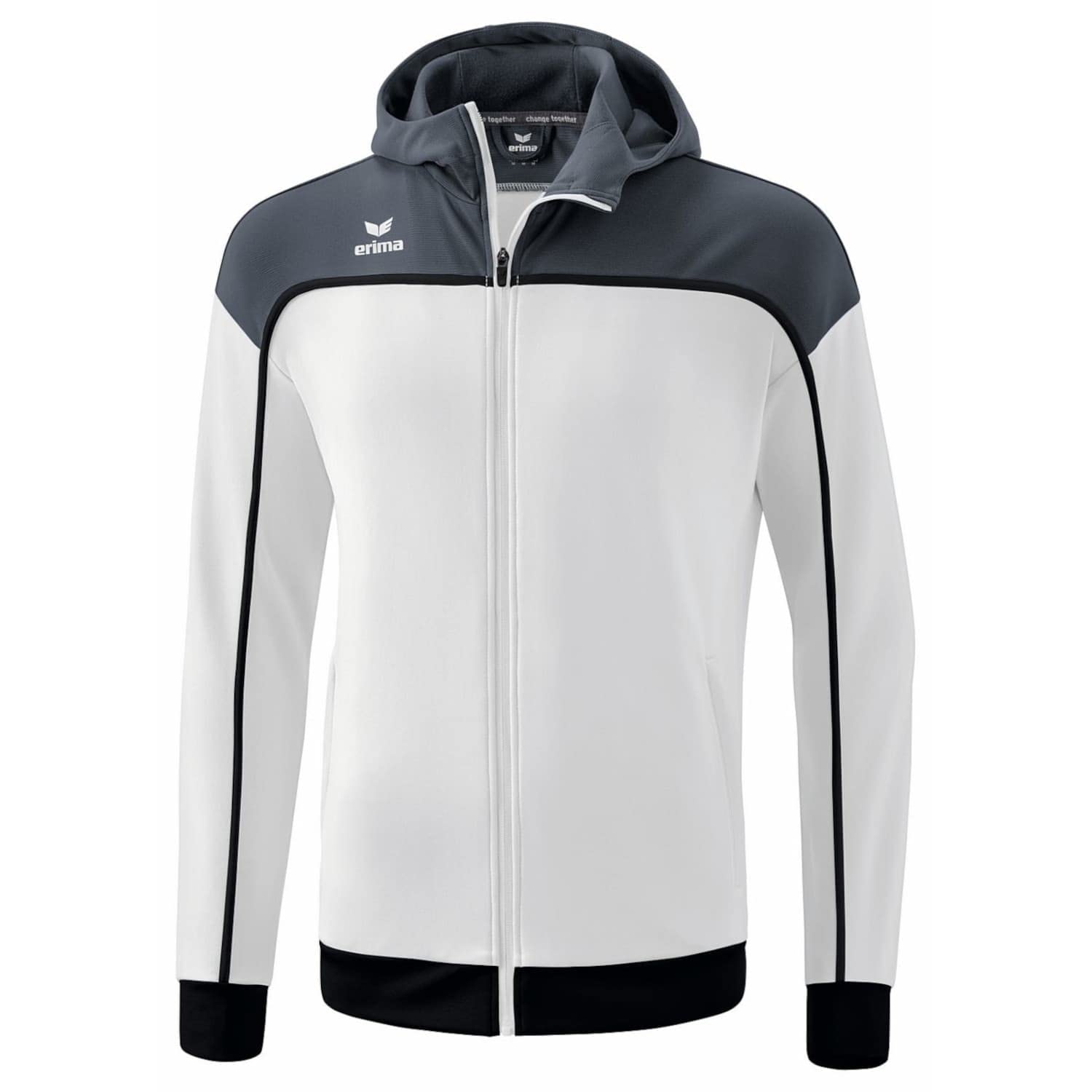 Erima Men's Change Training Jacket with Hood, White/Slate Grey/Black, 3XL