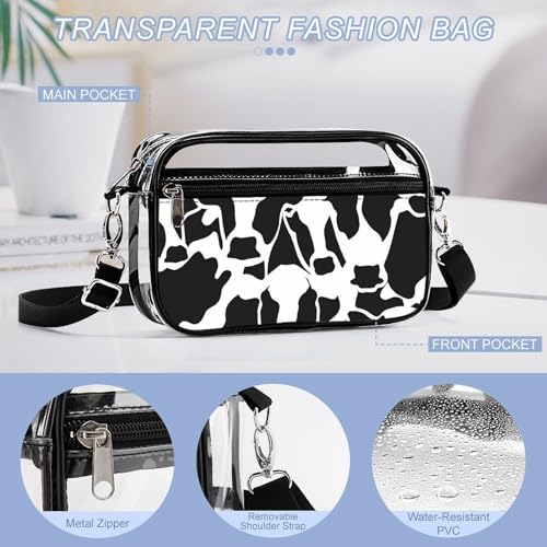 Abstract Cow Black White Pattern Clear Stadium Bag Clear Mini Messenger Bags with 2 Compartments Crossbody Bag4