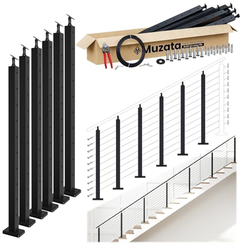 Muzata 20-24FT Modular Black Cable Railing Kit 36 Inch 6