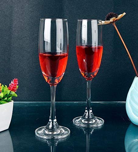 Image of Champagne Flutes Wine Glasses 200ml, Set of 2 Long Wine, Burgundy Clear Glasses with Stem for Wedding Anniversary, Birthday, Gift (RKT-06, Set of 2)