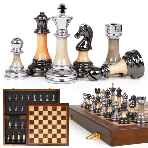 Juego de Ajedrez Deluxe Grande de 17 Pulgadas Madera y Piezas Metálicas miniatura 5