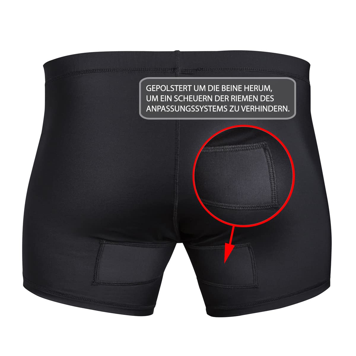 lobloo Schutz-Unterwäsche mit Reverse-System für Herren, Tiefschutz/Suspensorium auf der Außenseite, Gefüttert, mit Kompression für ultimativen Genital-Schutz, Farbe: Schwarz, Größen: XS-XL