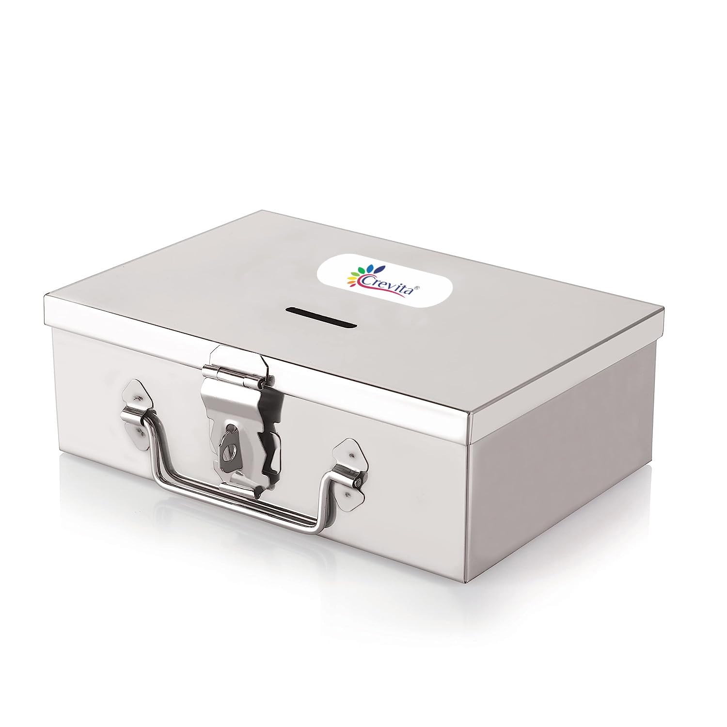 Crevita Stainless Steel Storage Boxes - Multi-Purpose Safe Locker and with Removable Tray (4 Compartments) for Shop Counter Drawer Heavy-Duty Steel Cash Box with Secure Lock-image-18