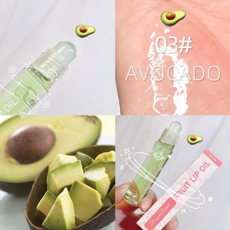 Lip oil set, 4-piece set of fresh fruit lip oil lip makeup base moisturizing transparent lip oil long-term hydrating, suitable for drying chapped lips (grapes, strawberries, avocados, cherries) - Image 4