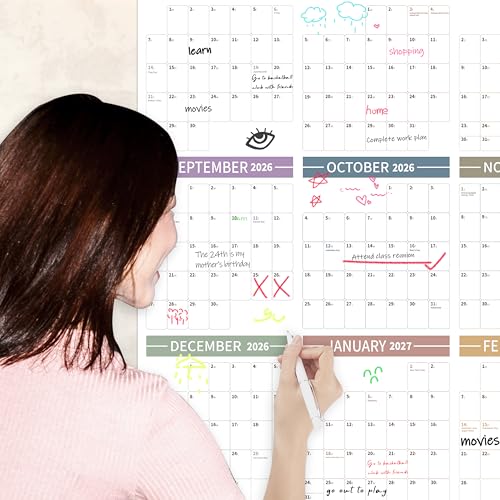 Image of GuassLee Large Yearly Wall Calendar 2026-2027, Full Year Calendar One Page, Jun. 2026- May 2027, Annual Wall Calendar 2026, 24 inchX 48 inch Wall Calendar 2026 Large with Foam Stickers