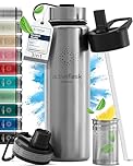 Stainless Steel Water Bottle with Straw & 3 Lids: 1 & 0,5L Leak-Proof BPA-Free Vacuum Insulated ACTIVE FLASK Drinking Bottles Hot Cold: Double Walled Outdoor Drink Thermo Mug Tea Coffee Sport Gym Bike