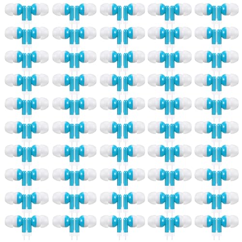 Image of 50 Pack Earbuds Wired Bulk for Classroom 3.5mm Jack, Sky Blue