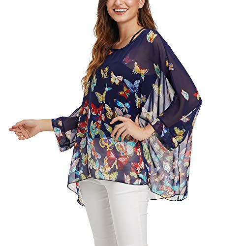 Image of Ckikiou Plus Size Batwing Flowy Semi Sheer Chiffon Blouse Tunic for Women Summer Floral Print Boho Beach Cover ups
