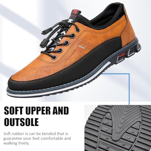 Mens Dress Shoes Casual Oxfords Lace-Up Lightweight Formal Business Oxfords Leather Loafers Fashion Sneakers Driving Shoes Orange4