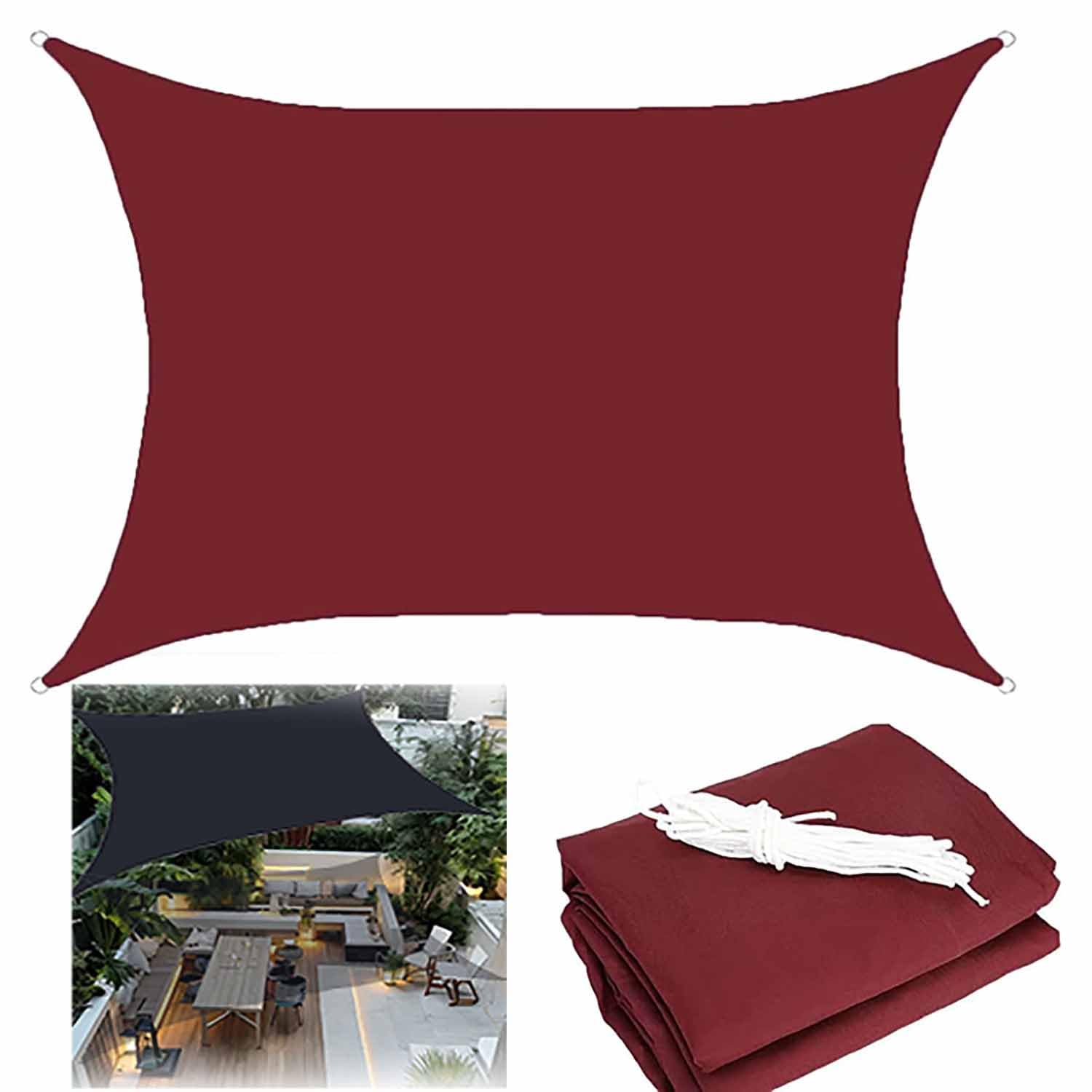 Ffsaacol Outdoor Patio Rectangle Sun Shade Sail with UV Block, Waterproof Sun Protection Shade Sail Canopy, Sun Sail Shade Canopy with Ropes, Easy Installation G, 13x20ft/4x6m